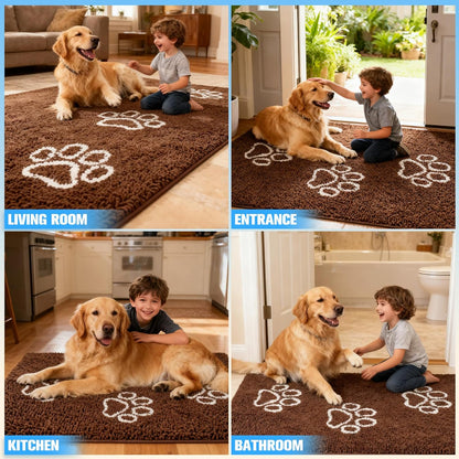 EXPAWLORER Dog Door Mat for Muddy Paws - Highly Absorbent Microfiber Pet Rug, Quick Dry Chenille Dog Runner Rug Indoor Outdoor, Non-Slip Entryway Carpet Washable Mud Mat for Dogs, Brown 60"x30"