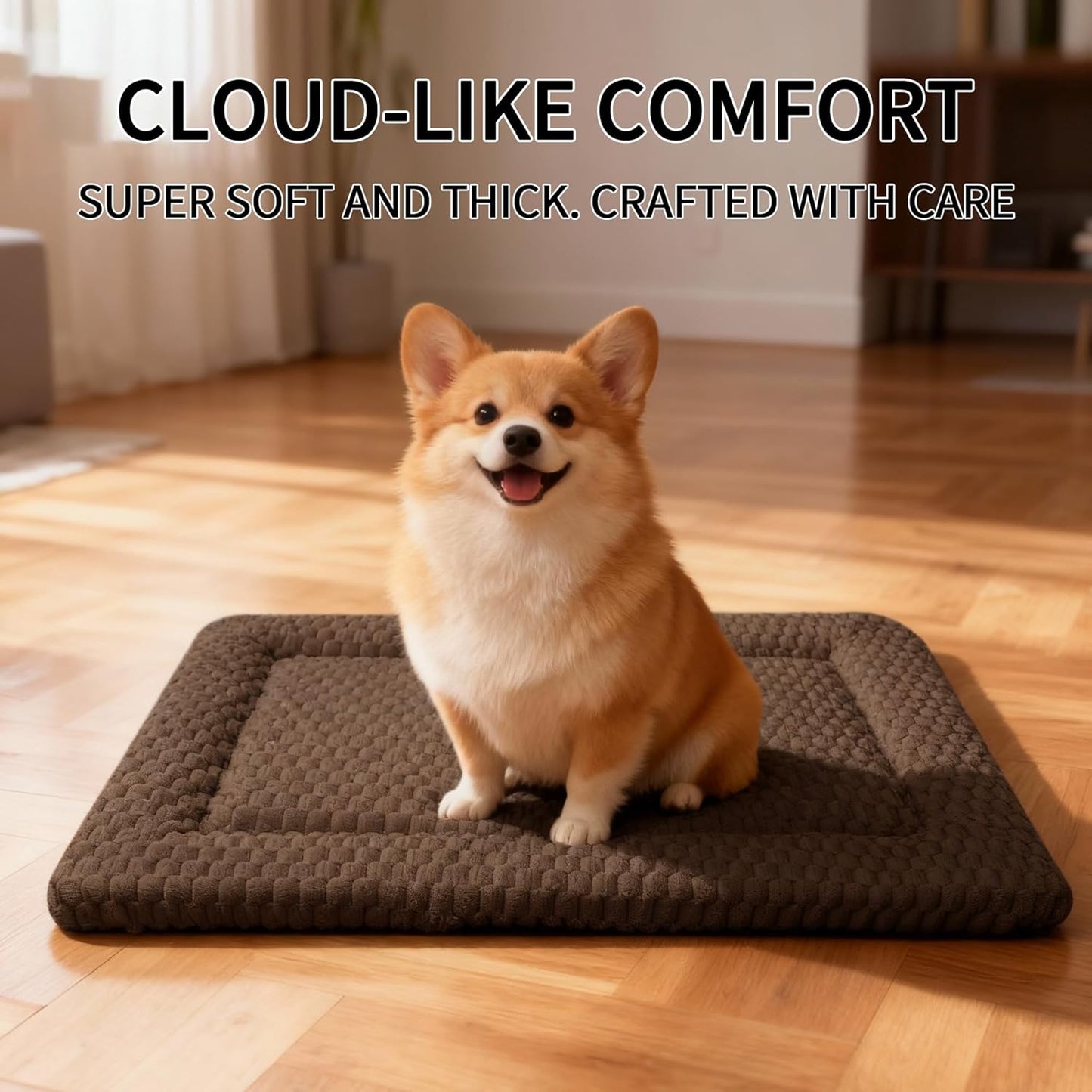 Dog Bed Mat, Reversible Crate Pad & Cute Dog Bed - Machine Washable Kennel Mat with Ultra Soft for Small Dogs (Cool/Warm), 24" x 18", Grey&Star