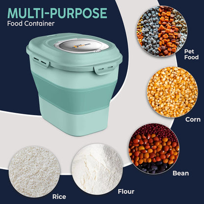Dog Food Storage Container 30-35 lb, Airtight Collapsible Cute Dog Food Container with Wheels & Scoop, Stackable Pet Food Storage Container for Dog & Cat Food