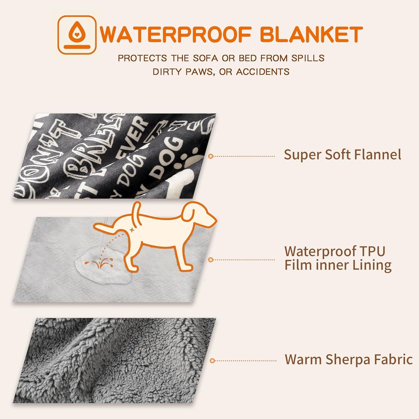 Waterproof Dog Blankets Pet Blanket 50"x60", Soft Fluffy Sofa Car Bed Protector, Reversible Sherpa Fleece Dog Blanket for Large Dogs (Dark Grey-Paws)