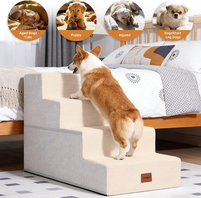 Dog Stairs for Small Dogs, 13.5" H, 3-Step Pet Steps for Couch Sofa and Chair, Non-Slip Balanced Pet Ramp for Medium Cats,Indoor Dog Ladder, Grey