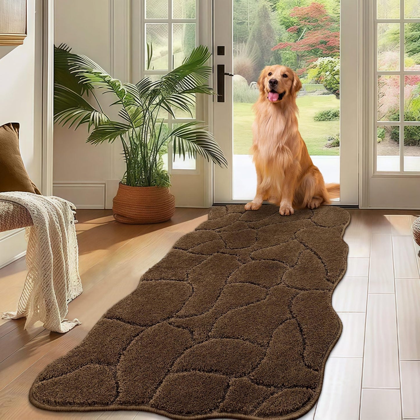 BSICPRO Large Dog Door Mat for Mud Paws, 22x47 Absorbent Dirt Trapper Long Door Mat, Non-Slip Washable Mud Mat for Dogs, Microfiber Soft Pet Rug Mat for Entryway, Dog Paws, Patio (Gray)