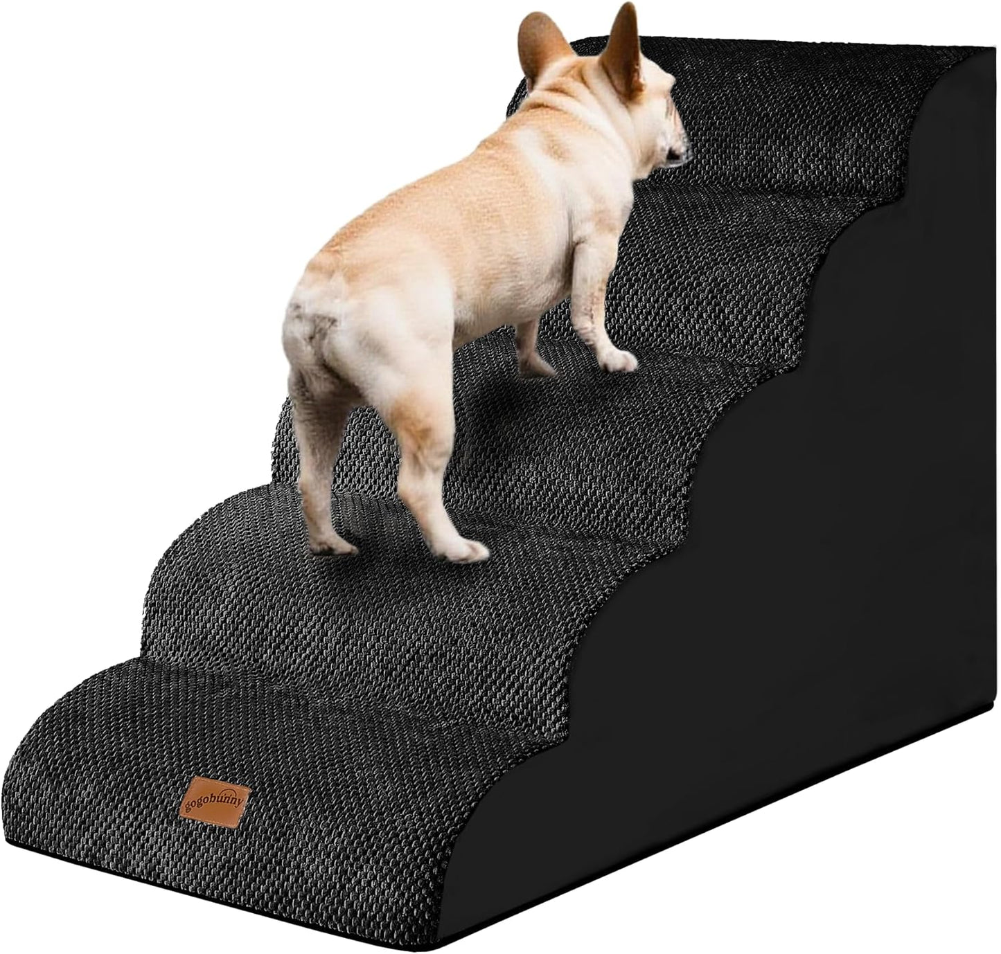 GoGoBunny Ramp Dog Stairs for Couch Sofa and Chair 15.7" H, 3-Step Pet Steps for Small Dogs and Cats, Non-Slip Waterproof Fabric Cover, Stable and Balanced Indoor Step, Pets Friendly, Grey