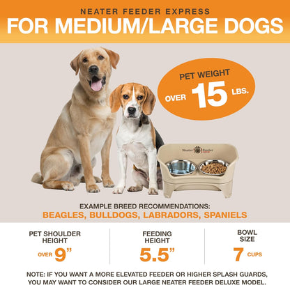 Neater Feeder Express Mess Proof Dog Bowls Elevated for Small Breeds under 15 Lb, Made in USA, No Spill Raised Dog Food Bowl Stand, Stainless Steel Food and Water Bowl Set, Feeding Station, Cappuccino