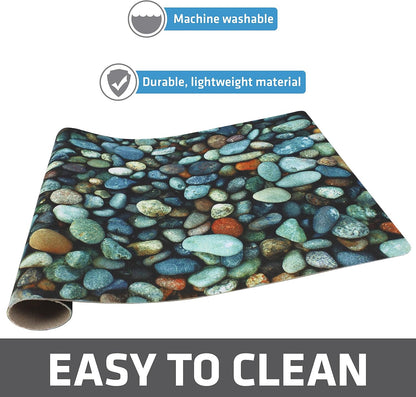 Drymate Pet Bowl Placemat, Dog & Cat Food Feeding Mat - Absorbent Fabric, Waterproof Backing, Slip-Resistant - Machine Washable/Durable (USA Made) (12” x 20”) (Indigo)