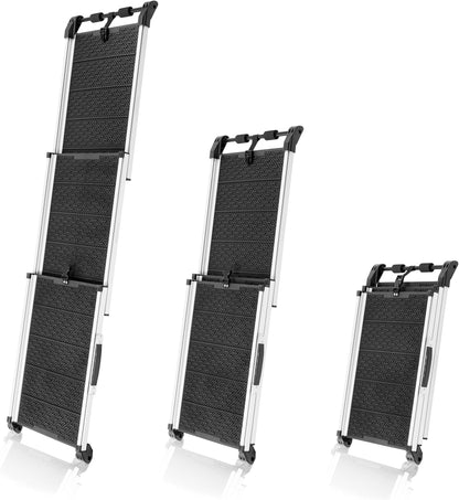 Dog Ramp for Car - Anti-Slip Dog Car Ramp for Large Dogs SUV - Stable 250LBS Capacity - Telescoping Pet Ramp for Car - Portable - Night Safety Reflective Sides - Fixing Clip - Black