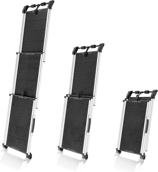 Dog Ramp for Car - Anti-Slip Dog Car Ramp for Large Dogs SUV - Stable 250LBS Capacity - Telescoping Pet Ramp for Car - Portable - Night Safety Reflective Sides - Fixing Clip - Black