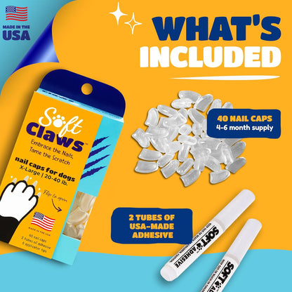 Soft Claws Nail Caps for Dogs with Non-Slip Design Made in USA - 40 Dog Nail Covers for Long-Lasting Protection of Floors and Furniture - Silver, XX-Large
