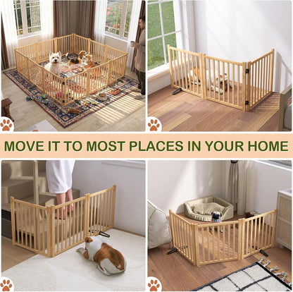 Wooden Freestanding Dog Gates,23" H Foldable Wood Pet Gate Indoor, No-Painted Puppy Gate for Doorways, Stairs, 23" Height-2 Panels
