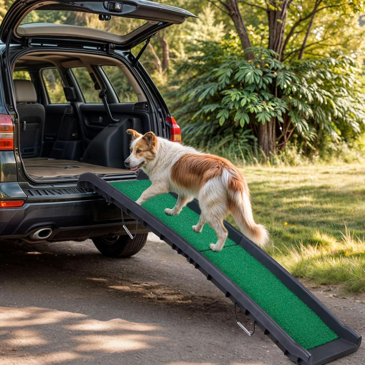 Nouva Folding Dog Ramp for Car - Portable Lightweight Pet Stair for Media Small Dogs with Non-Slip Rug Surface, Cat Car Ramp Step for SUV & Truck