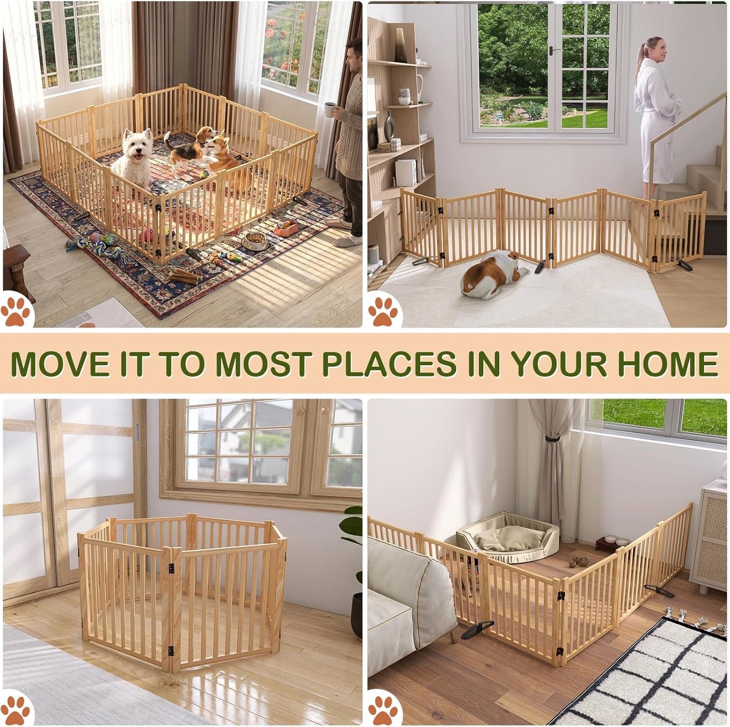 Wooden Freestanding Dog Gates,23" H Foldable Wood Pet Gate Indoor, No-Painted Puppy Gate for Doorways, Stairs, 23" Height-2 Panels