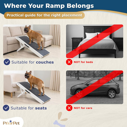 Dog Ramp for Couch – Non-Slip, Sturdy Build Foldable Wooden Dog Ramp – Supports up to 200 lbs – 7 Adjustable Heights (14"–20.5") – Enhanced Stability – Birchwood Pet Ramp for Small Dogs – Gray