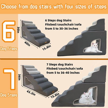 Necrely 4-Step Dog Stairs for High Beds 18-24 Inch Pet Steps 2 3 4 5 Tier Ladder Non-Slip Sturdy Ramp Small Medium Large Dog Steps to Couch Bed Old Dogs Balanced Pet Stairs for Getting on Bed