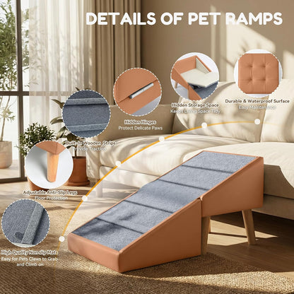 Dog Ramp for Small Dogs, 15.7" H 3-in-1 18.5" Extra Wide Foldable Ottoman & Hidden Storage Design Dog Stairs for Couch Sofa, Non-Slip Pet Steps for Puppy Senior Injured Dogs (White)
