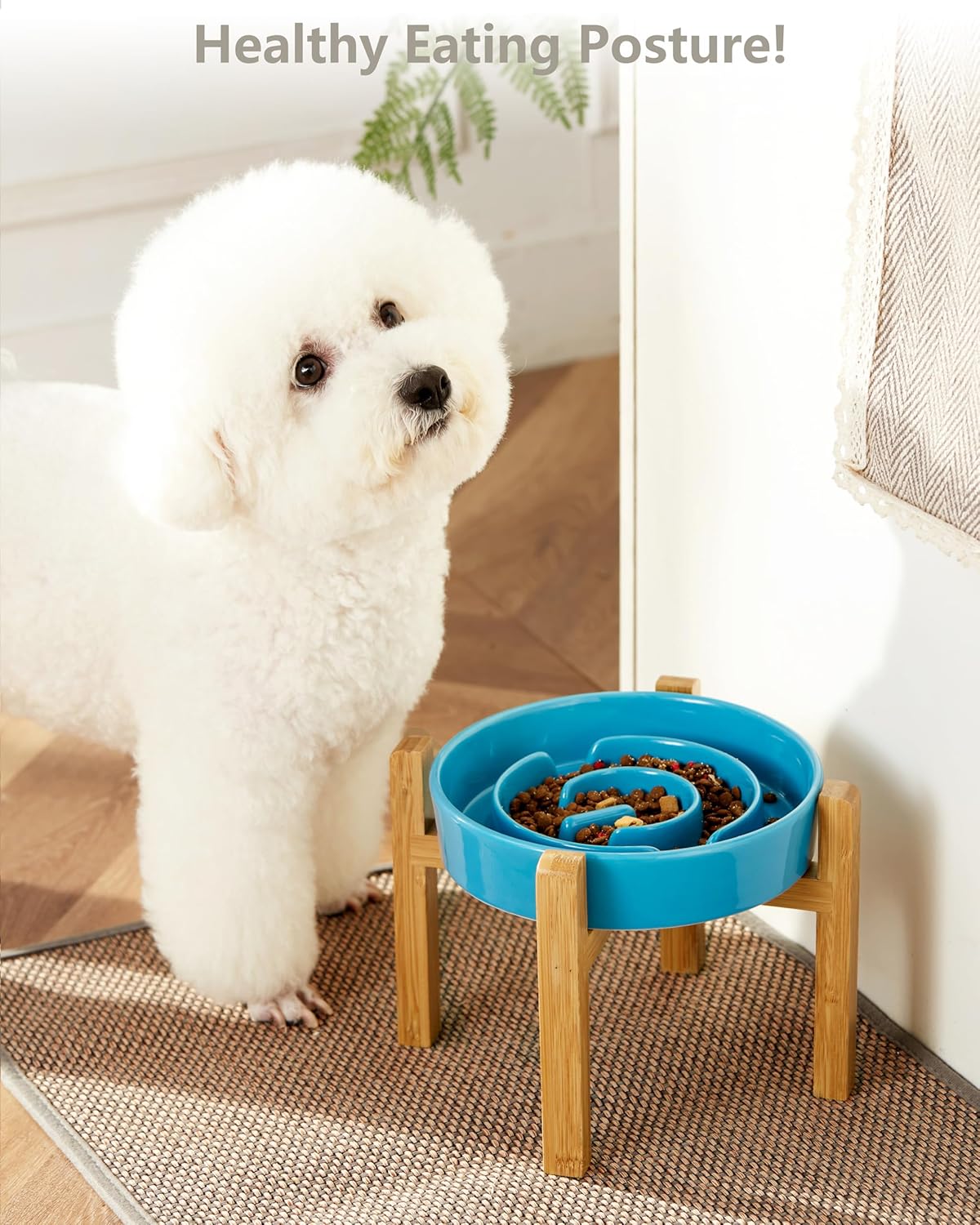 Ceramic Slow Feeder Dog Bowls, 2.0 Cups Slow Feeder for Medium Dogs, Puzzle Maze Bowl to Slow Down Eating, 30oz, 8in, White