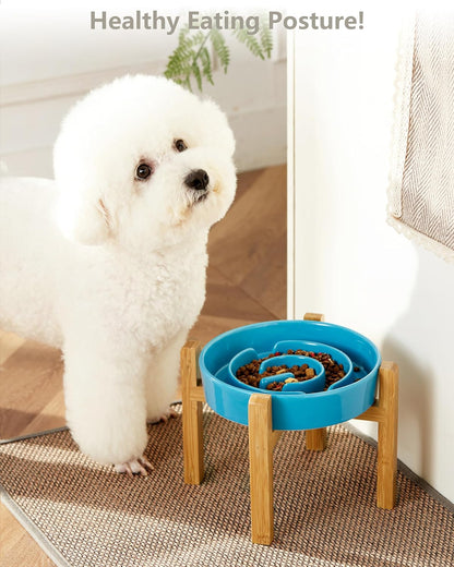 Ceramic Slow Feeder Dog Bowls, 2.0 Cups Slow Feeder for Medium Dogs, Puzzle Maze Bowl to Slow Down Eating, 30oz, 8in, White