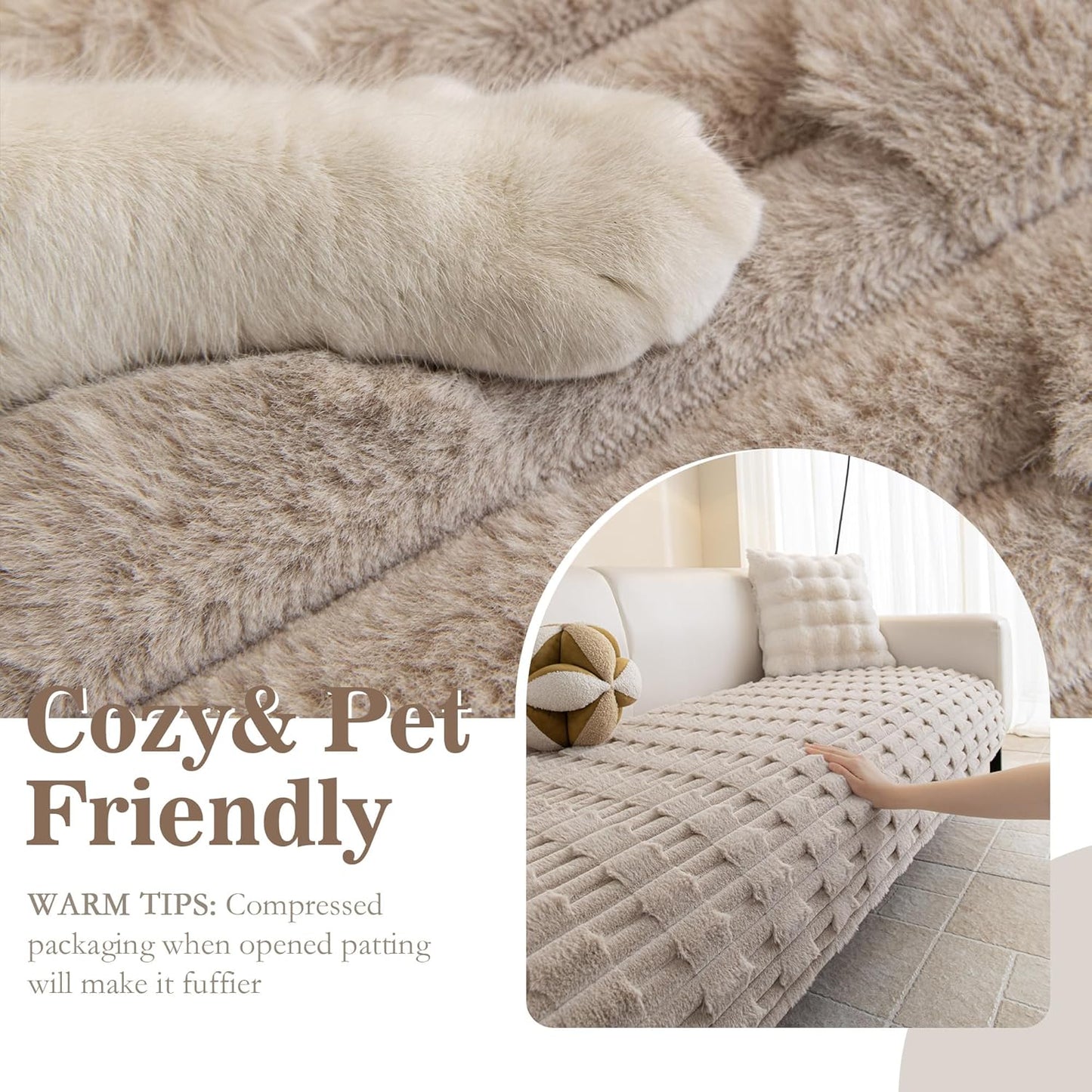 MYSKY HOME 100% Waterproof Couch Cover for Dogs, Plush Pet Couch Covers for Sofa Washable, Couch Covers for 2 Cushion Sofa Pet Friendly, Non-Slip Durable Sofa Cover Slipcover Protector, Cream, 35"x63"