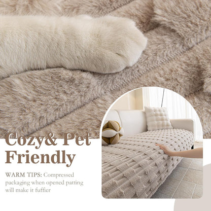 MYSKY HOME 100% Waterproof Couch Cover for Dogs, Plush Pet Couch Covers for Sofa Washable, Couch Covers for 2 Cushion Sofa Pet Friendly, Non-Slip Durable Sofa Cover Slipcover Protector, Cream, 35"x63"