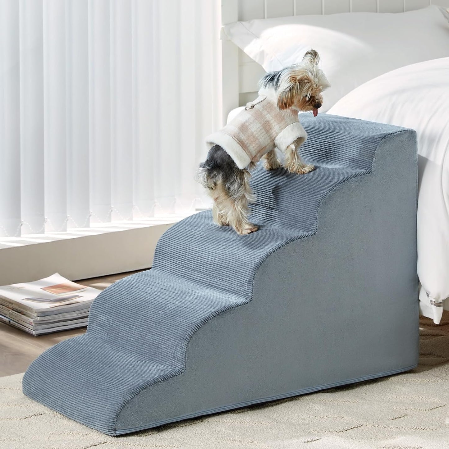 LEXTRO Dog Stairs for Small Dogs, 2-Steps Dog Ramp for Couch, Pet Stairs with Highly Supportive Foam and Non-Slip Bottom, Pet Steps for Cat & Doggie (High 11.8 Inch)