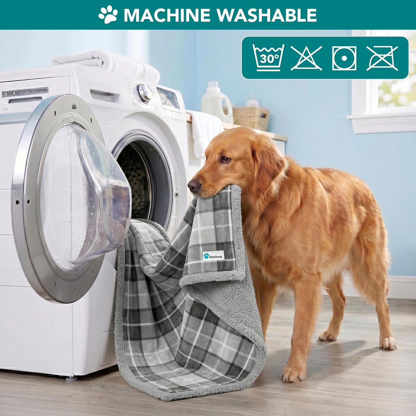 PetAmi Dog Blanket for Medium Large Dogs, Pet Bed Blanket Cat Puppy Kitten, Fleece Furniture Couch Cover Protector Sofa Car, Soft Sherpa Dog Throw Plush Reversible Washable, 40x60 Plaid Dark Gray
