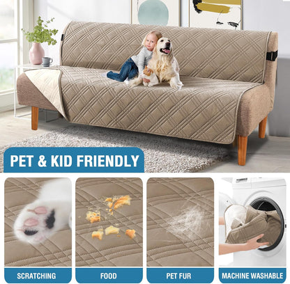 H.VERSAILTEX 100% Waterproof Slipcovers for Couches and Sofas Modern Pet Couch Cover Thick Soft Furniture Protector with Elastic Straps(Sofa, Lily Pad/Beige)