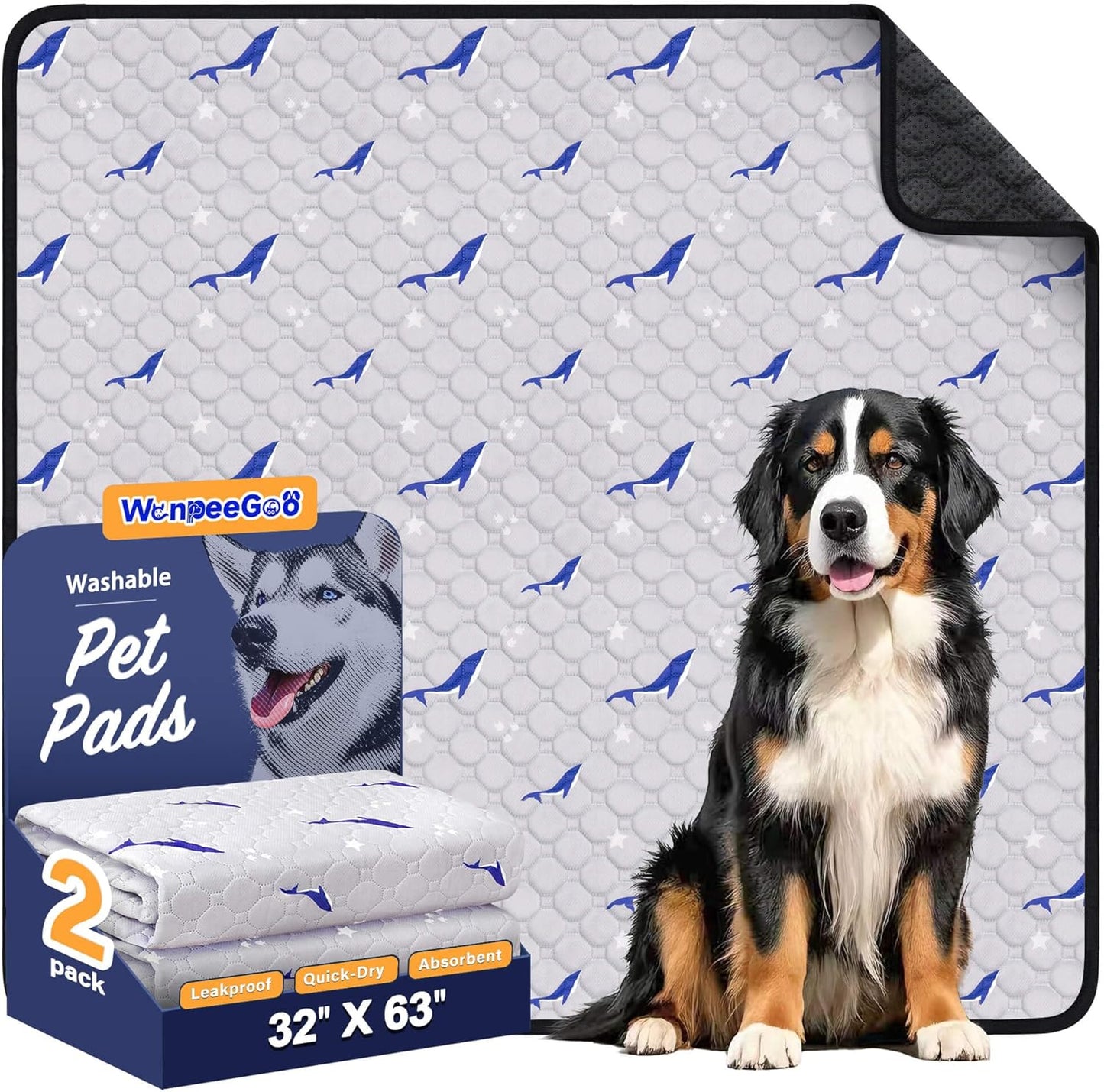 WanpeeGoo Washable Pee Pads for Dogs, 2Pack Reusable Puppy Pads, Super Absorbent & Leakproof Dog Pads, Anti-Slip Dog Pee Pads for Puppy Training & Incontinence, Feather Pattern 36"x41"