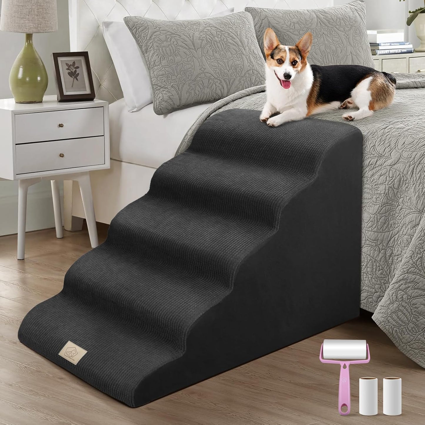 Mestuel 2-Tiers Extended Dog Stairs Steps for Couch Sofa, Dog Stairs for Small Dogs, Pet Stairs Ramp Ladder Friendly to Small Old Joint Injury Dogs Cats,Non-Slip & Washable,Blue