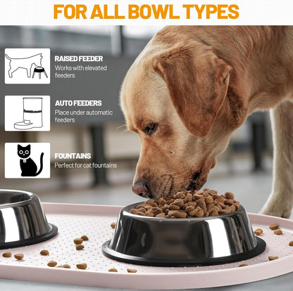 Hubulk 100% Waterproof Silicone Pet Feeding Mat with Raised Edge for Food and Water, Dog Bowl Mats, Cat Bowls Placemat with High Lip Protects Floor for Cats and Dogs (Gray, 19" L x 12" W)