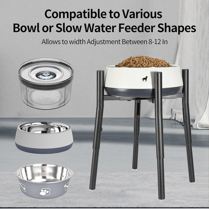 PROERR Raised Single Dog Bowl Stand, Adjustable 12-16" Tall, Elevated Dogs Food Bowl Stand for 8-12" Wide Bowls, Dog Bowl Holder for Medium Large - Metal Pets Dish Holder Only - Black