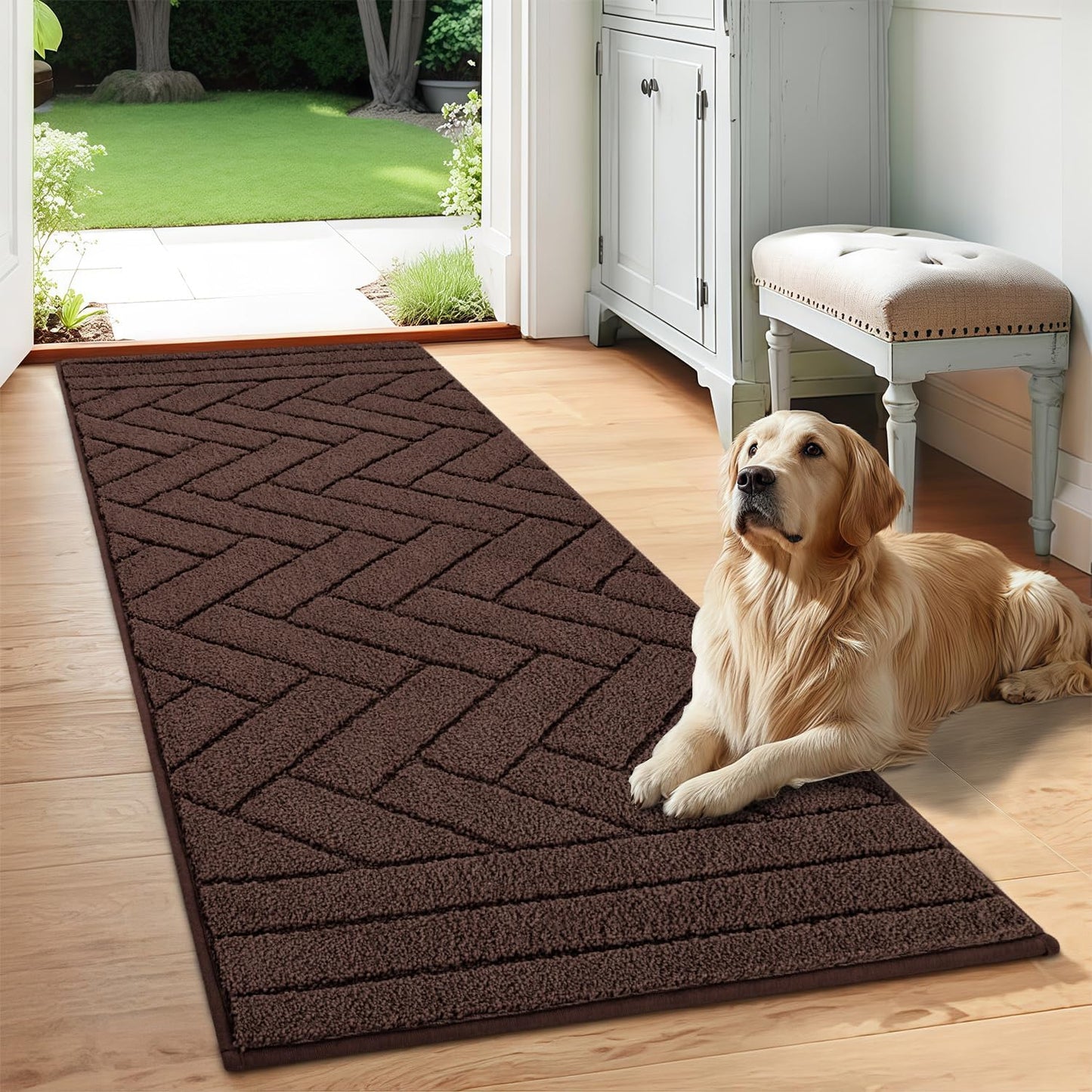 Tindbea Dog Mat for Mud Paws,Absorbs Moisture Dirt Non-Slip Washable Mud Mat for Dogs,Soft Rubber Backing Front Inside Pet Rug for Entryway, Dog Paws, Patio(20"x48",Charcoal)