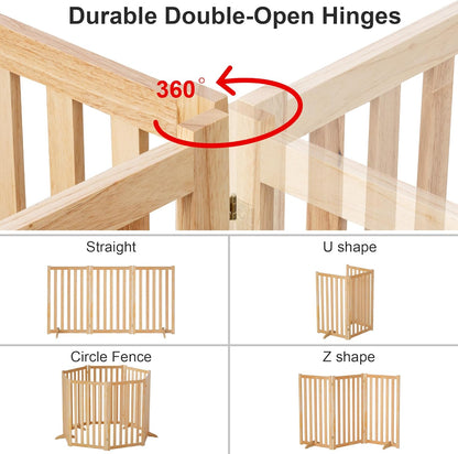 36" Height Extra Tall Freestanding Pet Gate, Solid Wood Folding Safety Fence Wooden Dog Gate with 2 PCs Support Feet Ideal for Stairs, Doorways, Halls, Kitchens, Heavy Duty Gates, 3 Panels, Oak