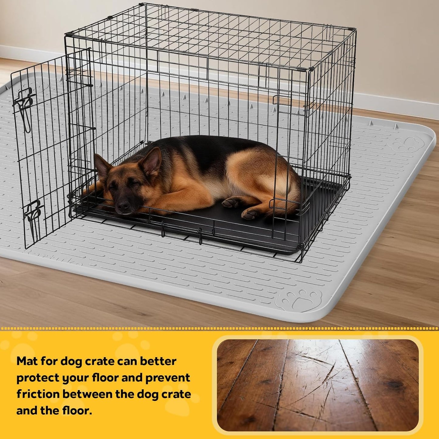 Silicone Dog Crate Mat, 50"x35" Under Dog Crate Kennel Pad with Raised Edge, Washable Dogs Bed Mat, Waterproof, Leakproof, Protect Floors (Green)