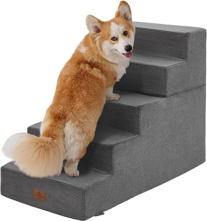 Joydeco Dog Stairs for Bed 15" H, 3-Step Pet Steps for Small Dogs and Cats, Dog Steps for High Bed, Non-Slip Balanced Ramp Indoor Pet Stairs, Beige