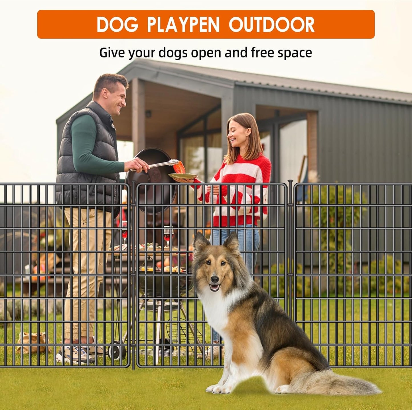 15 Panels No Dig Fence with Gate, 32 in(H) X 36 ft(L) Garden Decorative Fence Animal Barrier for Dogs, Rustproof Metal Garden Edging Border for Outdoor, Yard, Patio, Black