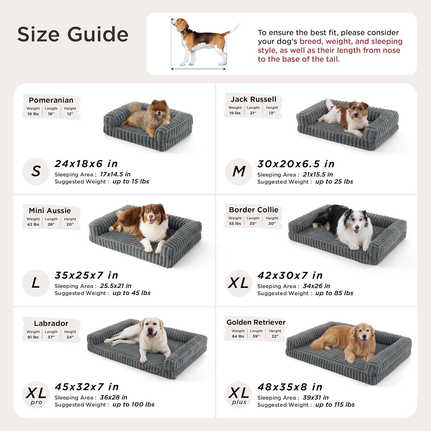 Bedsure ComfyFleece™ Orthopedic Dog Beds Large Sized Dog, Waterproof Memory Foam Pet Couch Sofa with Sides, Non-Slip Bottom and Egg-Crate Foam Large Pet Bed with Washable Corduroy Cover, Grey
