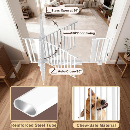 30"-62.5" Extra Wide Baby Gate for Doorways/Hallways,Pressure-Mounted Dog Gate Indoor for Stairs, Auto Close Pet Door for Child/pet Proof Safety, No Need Drilling, White