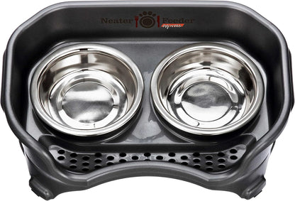 Neater Feeder Express Mess Proof Dog Bowls Elevated for Small Breeds under 15 Lb, Made in USA, No Spill Raised Dog Food Bowl Stand, Stainless Steel Food and Water Bowl Set, Feeding Station, Cappuccino
