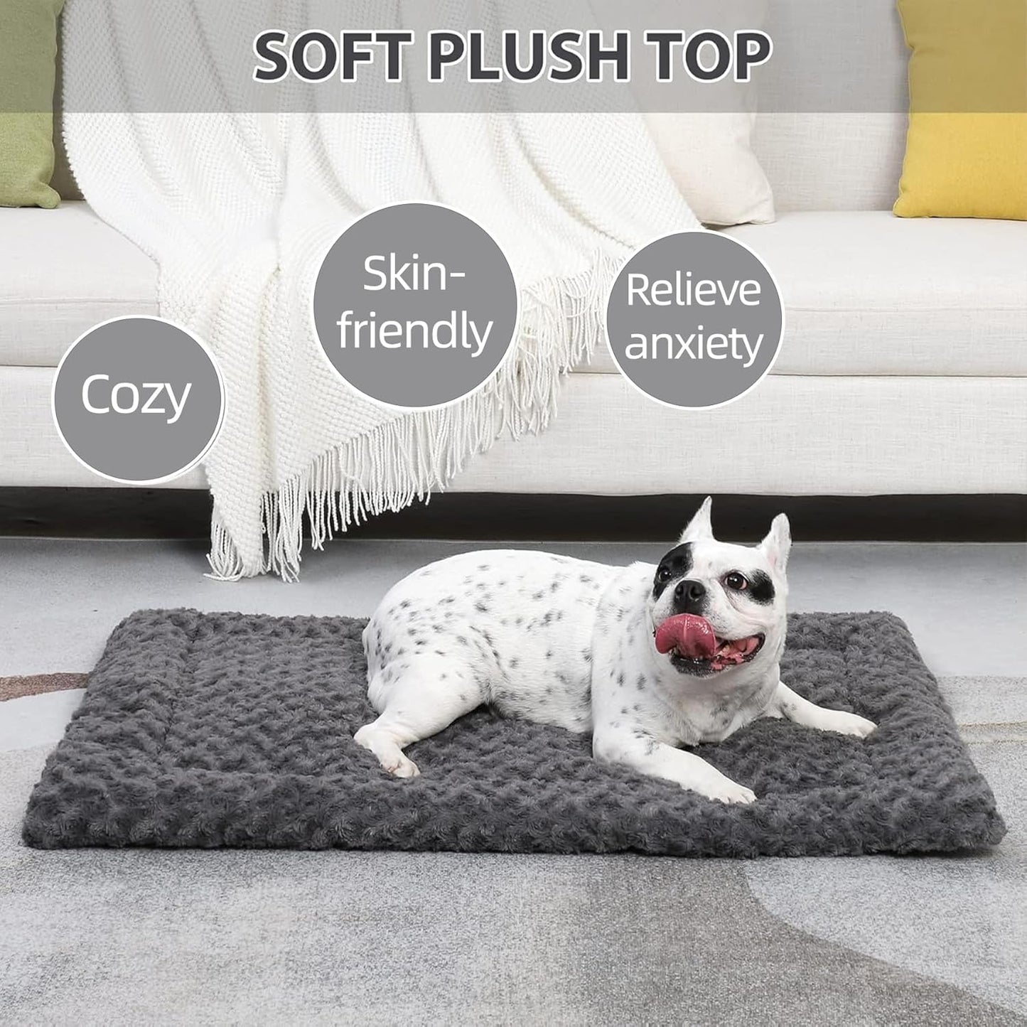 Washable Dog Bed Mat Ultra Soft Dog Crate Pad Comfy Fluffy Pet Kennel Beds Sleeping Mattress for Large Jumbo Medium Small Dogs, 36 x 23 Inch, Gray