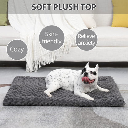 Washable Dog Bed Mat Ultra Soft Dog Crate Pad Comfy Fluffy Pet Kennel Beds Sleeping Mattress for Large Jumbo Medium Small Dogs, 36 x 23 Inch, Gray