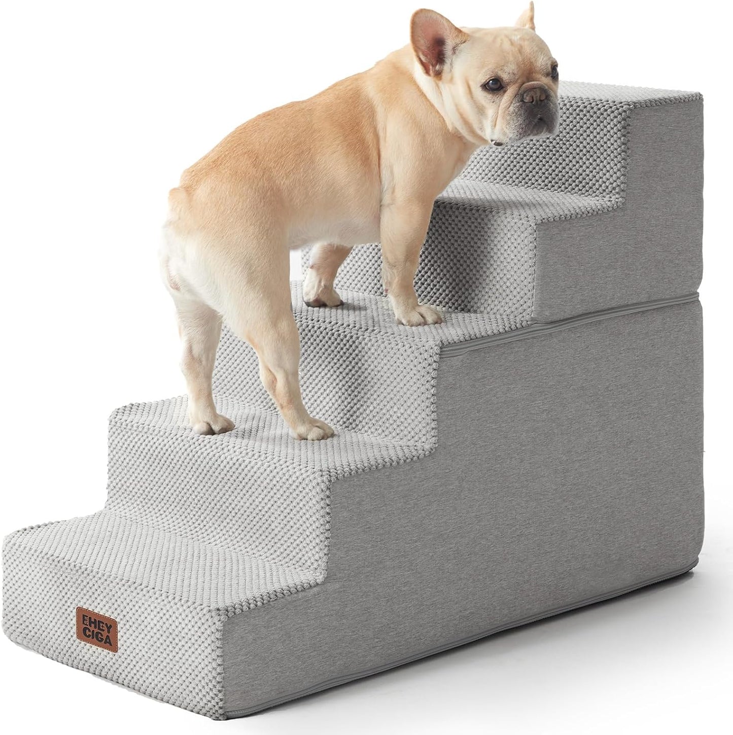 EHEYCIGA Dog Stairs for High Bed 22.5" H, 5-Step Dog Steps for Bed, Pet Steps for Small Dogs and Cats, Non-Slip Balanced Pet Ramp Indoor, Grey