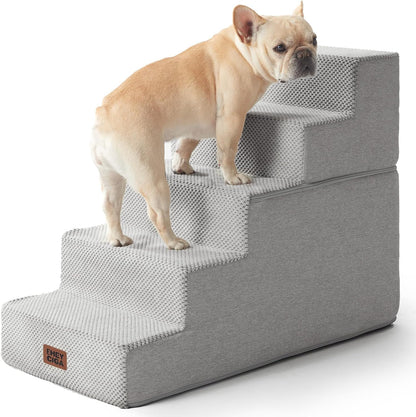EHEYCIGA Dog Stairs for High Bed 22.5" H, 5-Step Dog Steps for Bed, Pet Steps for Small Dogs and Cats, Non-Slip Balanced Pet Ramp Indoor, Grey
