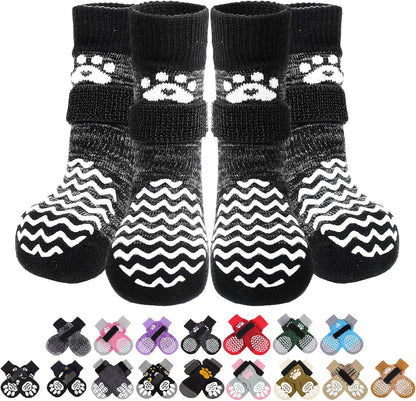 PUPTECK Anti Slip Dog Socks with Double Grippers for Hardwood Floors, Shoes for Hot/Cold Pavement, Boots & Paws Protectors to Prevent Licking, Traction Booties for Senior Small Large Dogs