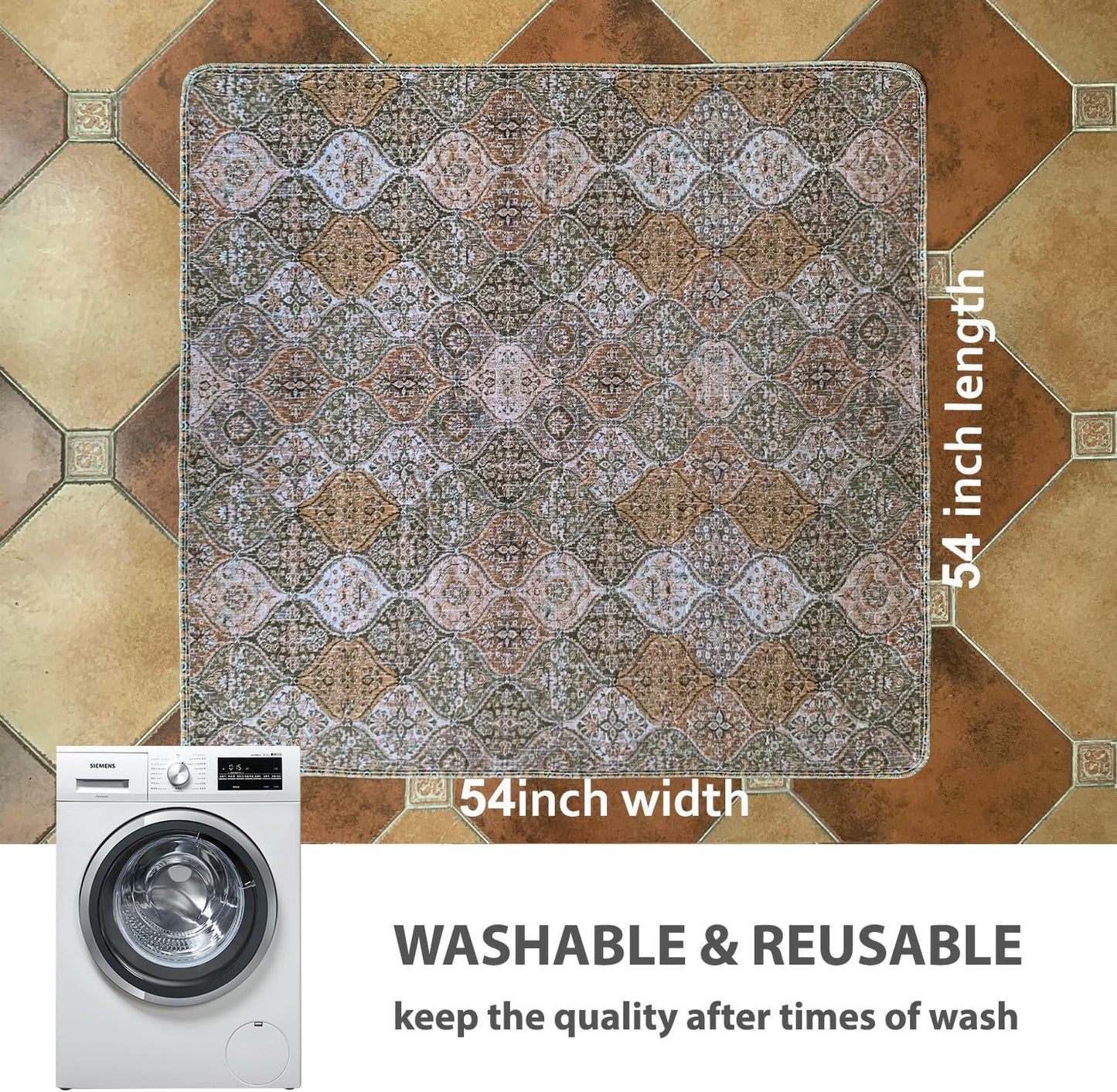 nunubaby Washable Pee Pads for Dogs, Stylish, Non-Slip and Leak-Proof Pee Pads. Reusable Potty Pads for Dogs for Crates and Floors.(Beige/Multi, 24" x48" )