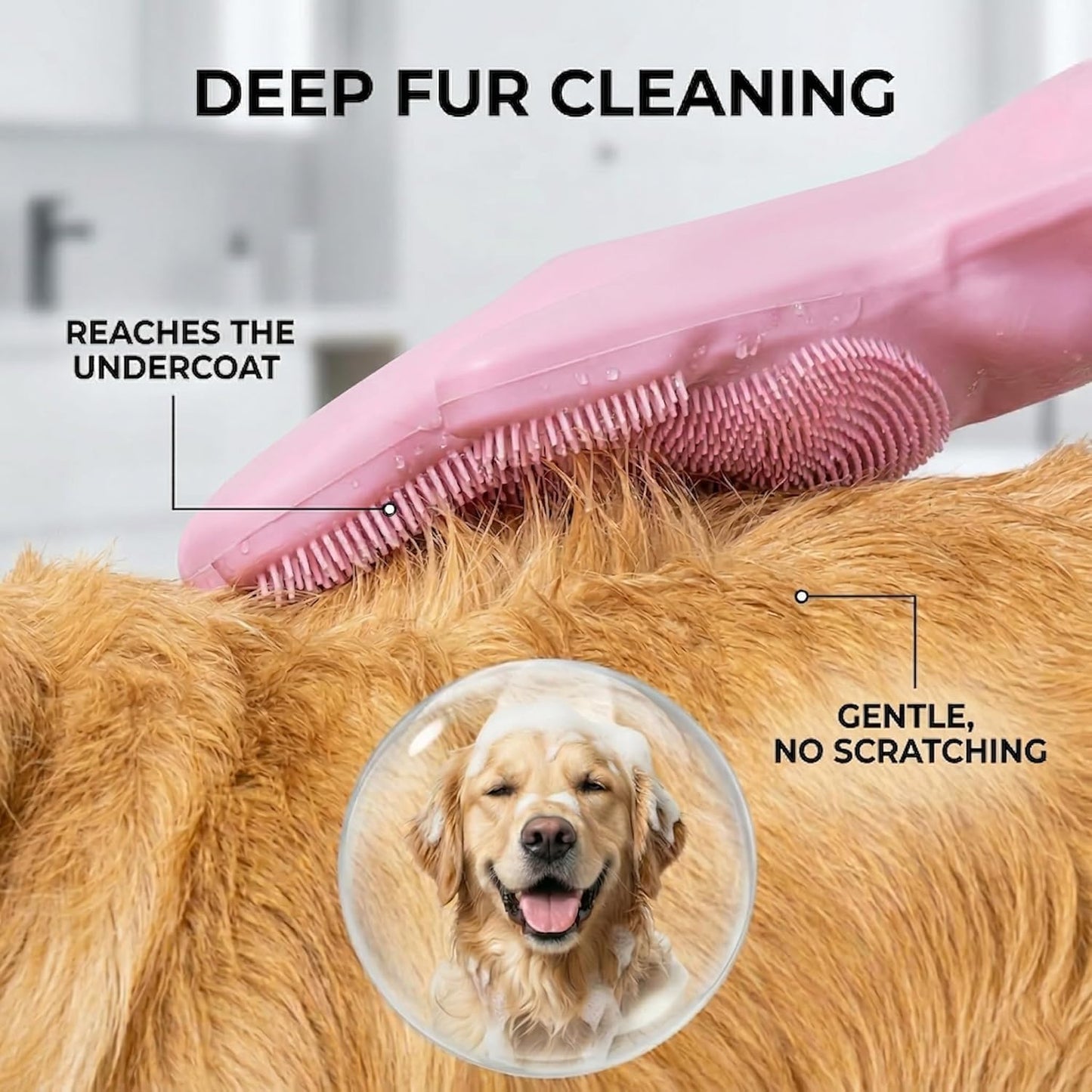 NVNAN Dog Bath Gloves for Washing, Pet Grooming Gloves with Shampoo Brush, Dog Bath Brush for Dogs and Cats, Essential Dog Bath Supplies (1 Pair, Pink)