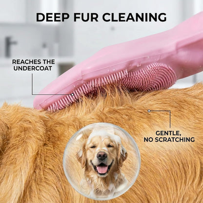 NVNAN Dog Bath Gloves for Washing, Pet Grooming Gloves with Shampoo Brush, Dog Bath Brush for Dogs and Cats, Essential Dog Bath Supplies (1 Pair, Pink)