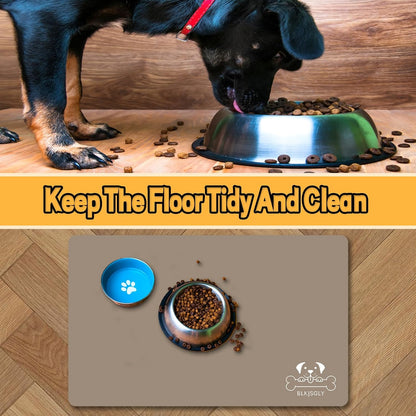 18"×30" Dog Food Mat-Absorbent Dog Mat for Food and Water, No Stains Quick Dry Cat Food Bowl Mat with Footprints for Messy Drinkers,Dark Grey