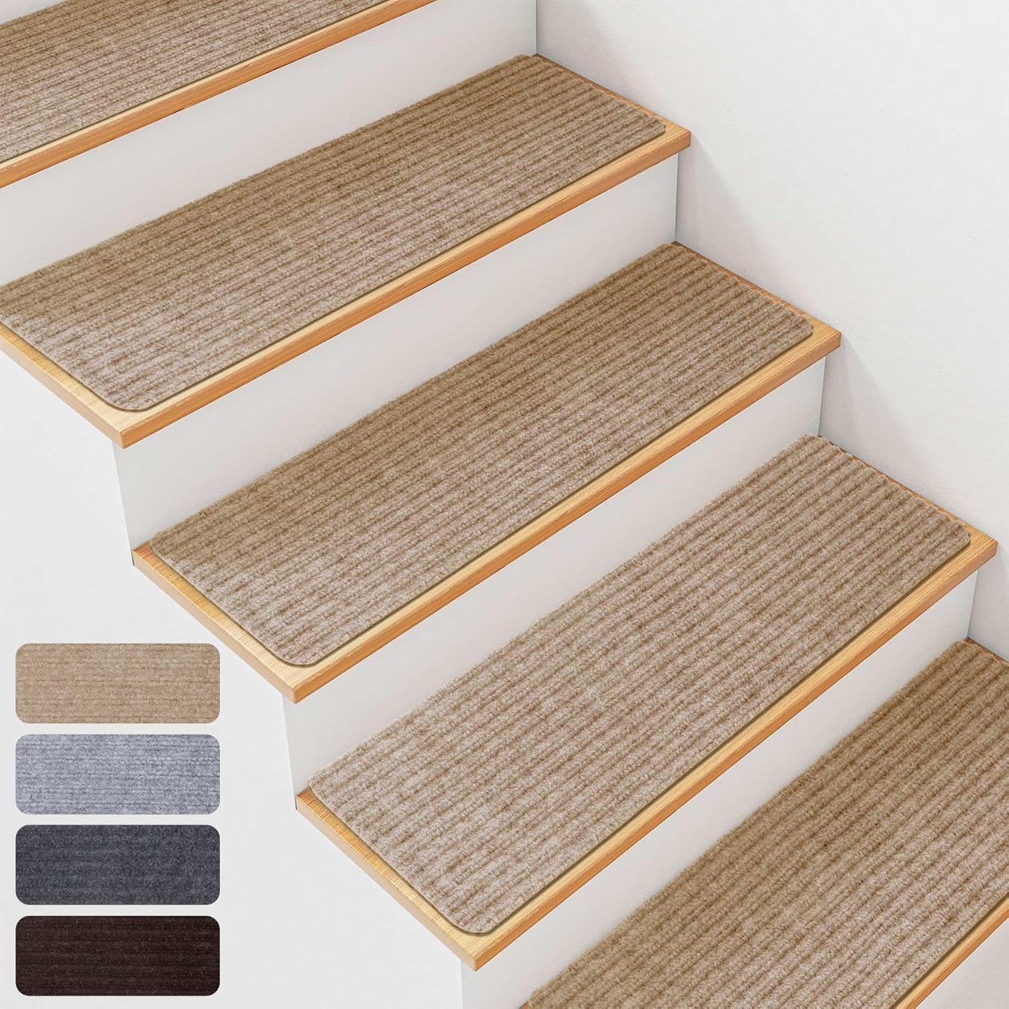 Extra Wide Non Slip Stair Treads for Wooden Steps – 15 Pack 9" x36'' Extra Wide Carpet Runners with Reusable Adhesive, Step Pads for Dogs, Kids, Seniors, Machine Washable – Geige