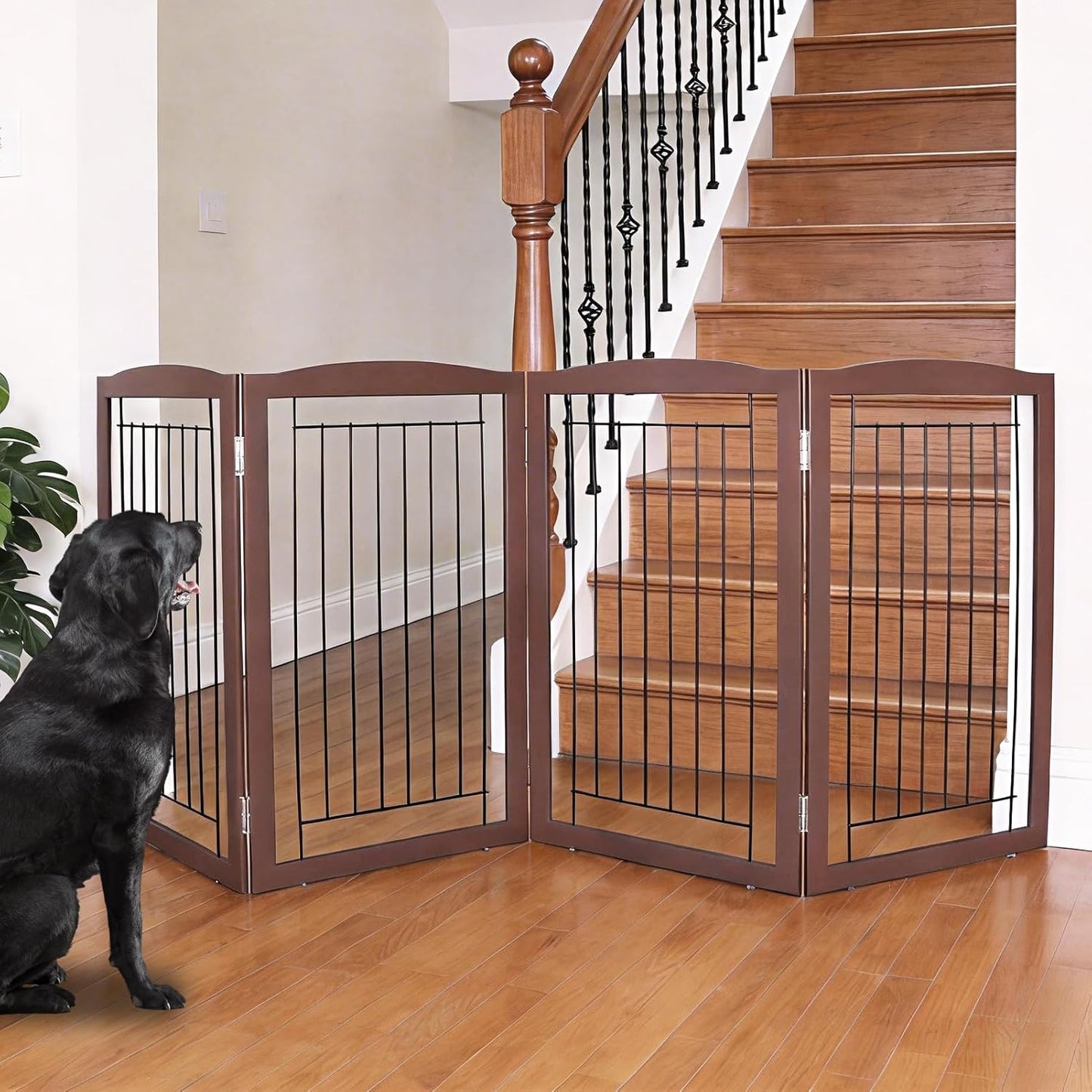 ZJSF Freestanding Foldable Dog Gate for House Extra Wide Wooden White Indoor Puppy Gate Stairs Doorways Pet Gate Tall Dog Fence 3 Panels Fence