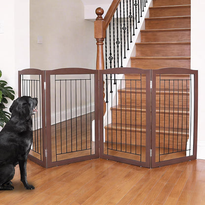 ZJSF Freestanding Foldable Dog Gate for House Extra Wide Wooden White Indoor Puppy Gate Stairs Doorways Pet Gate Tall Dog Fence 3 Panels Fence