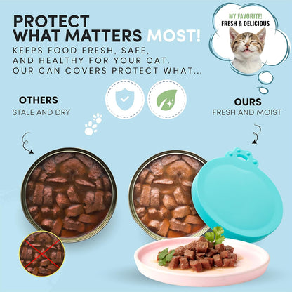 4 Pack Universal Pet Food Can Covers Lids - One fit 3 Standard Size Cans for Cats and Dogs Food Cans - Easy to Clean - Safe Silicone - Pastel Meadow